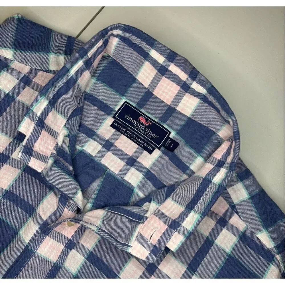 Vineyard Vines Shirt Mens Large Pink Blue Check Murray Long Sleeve Button Men